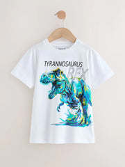 NEXT - White/Blue Dino Regular Fit Short Sleeve Graphic Print T-Shirt (3-16yrs)