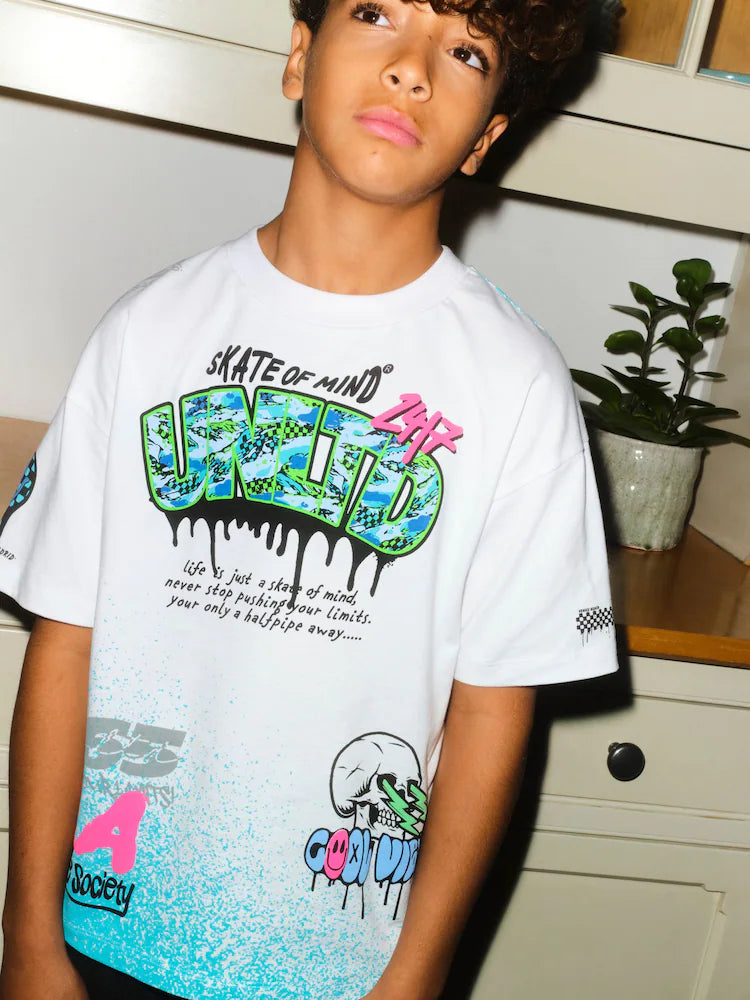 White Spray Graffiti Short Sleeve Graphic T-Shirt (3-16yrs)