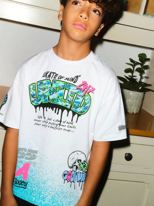 White Spray Graffiti Short Sleeve Graphic T-Shirt (3-16yrs)