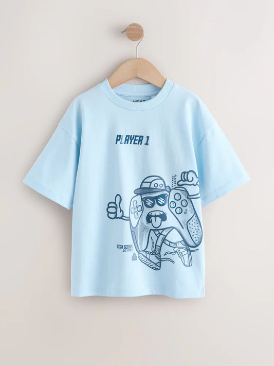 Red/Blue/Cement Relaxed Fit Graphic Print Short Sleeve T-Shirts 3 Pack