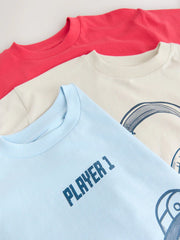 Red/Blue/Cement Relaxed Fit Graphic Print Short Sleeve T-Shirts 3 Pack