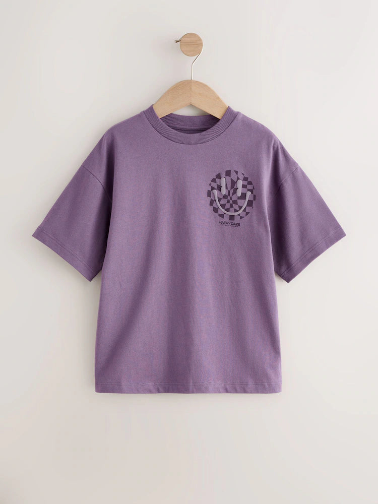 Purple Checkerboard Smile Short Sleeve Graphic T-Shirt (3-16yrs)