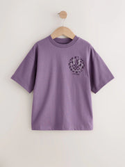 Purple Checkerboard Smile Short Sleeve Graphic T-Shirt (3-16yrs)
