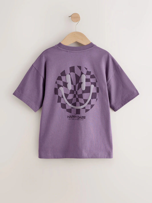 Purple Checkerboard Smile Short Sleeve Graphic T-Shirt (3-16yrs)