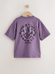 Purple Checkerboard Smile Short Sleeve Graphic T-Shirt (3-16yrs)