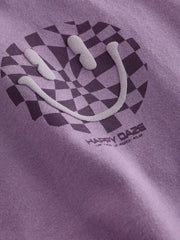 Purple Checkerboard Smile Short Sleeve Graphic T-Shirt (3-16yrs)
