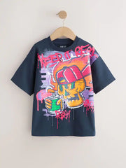 Navy Graffiti Skull Short Sleeve Graphic T-Shirt (3-16yrs)