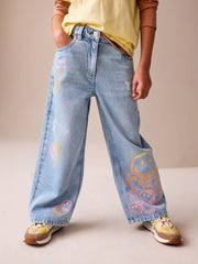 Mid Blue SmileyWorld® Print Wide Leg Jeans