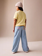 Mid Blue SmileyWorld® Print Wide Leg Jeans