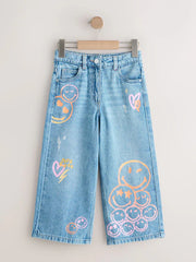 Mid Blue SmileyWorld® Print Wide Leg Jeans