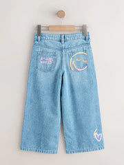 Mid Blue SmileyWorld® Print Wide Leg Jeans