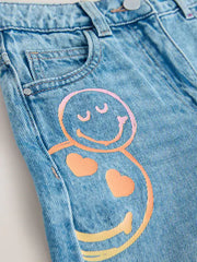 Mid Blue SmileyWorld® Print Wide Leg Jeans