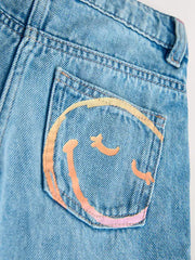 Mid Blue SmileyWorld® Print Wide Leg Jeans