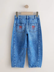 Mid Blue Embroidered Barrel Jeans