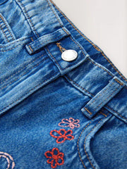 Mid Blue Embroidered Barrel Jeans