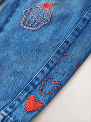 Mid Blue Embroidered Barrel Jeans
