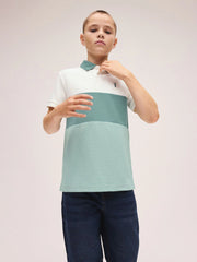 NEXT - Teal Blue/Ecru Textured Colourblock Polo Shirt (3-16yrs)