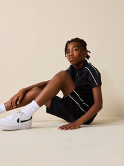 Black Zip Neck Polo Shirt and Shorts Set (3-16yrs)