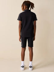 Black Zip Neck Polo Shirt and Shorts Set (3-16yrs)