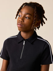 Black Zip Neck Polo Shirt and Shorts Set (3-16yrs)
