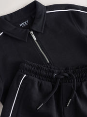 Black Zip Neck Polo Shirt and Shorts Set (3-16yrs)