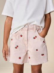 Pink Strawberry Embroidered Bermuda Shorts (3-16yrs)
