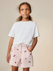 Pink Strawberry Embroidered Bermuda Shorts (3-16yrs)