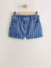 Dark Blue Floral Denim Shorts (3-16yrs)