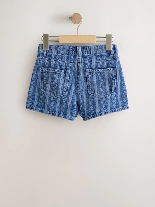 Dark Blue Floral Denim Shorts (3-16yrs)