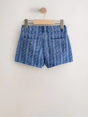 Dark Blue Floral Denim Shorts (3-16yrs)