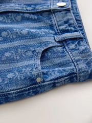 Dark Blue Floral Denim Shorts (3-16yrs)