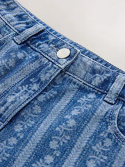 Dark Blue Floral Denim Shorts (3-16yrs)