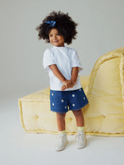 Mid Blue Daisy Embroidered Denim Shorts (3mths-7yrs)