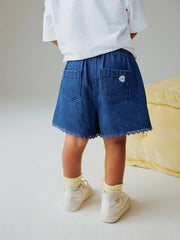 Mid Blue Daisy Embroidered Denim Shorts (3mths-7yrs)
