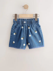 Mid Blue Daisy Embroidered Denim Shorts (3mths-7yrs)