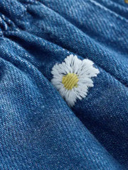 Mid Blue Daisy Embroidered Denim Shorts (3mths-7yrs)