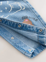 Mid Blue Cat Printed Denim Dungarees