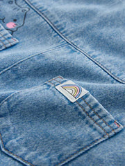 Mid Blue Cat Printed Denim Dungarees