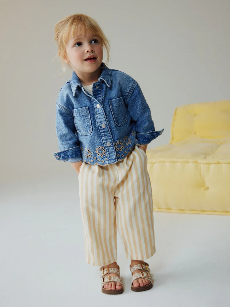Mid Blue Denim Jacket and Stripe Trousers Set