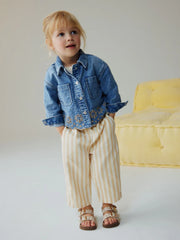 Mid Blue Denim Jacket and Stripe Trousers Set