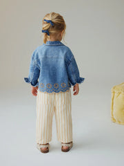 Mid Blue Denim Jacket and Stripe Trousers Set