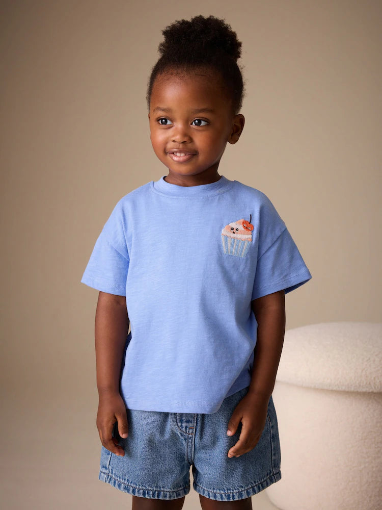 NEXT - Blue Cupcake Short Sleeve Embroidered T-Shirt (3mths-7yrs)