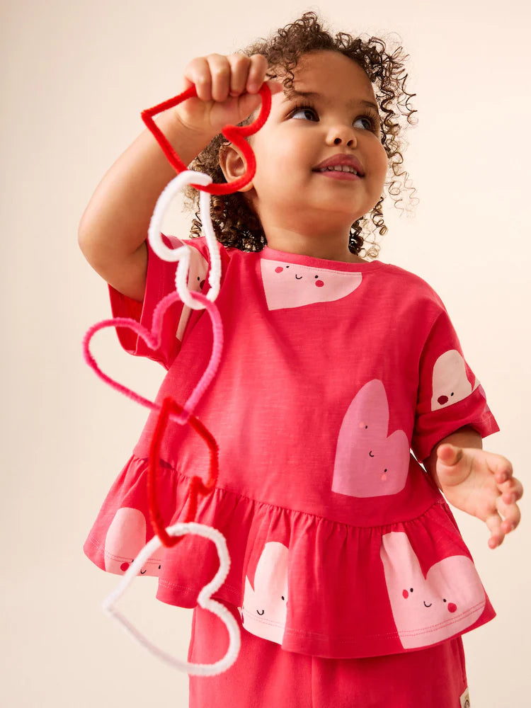 NEXT - Red Heart Short Sleeve Peplum T-Shirt (3mths-7yrs)