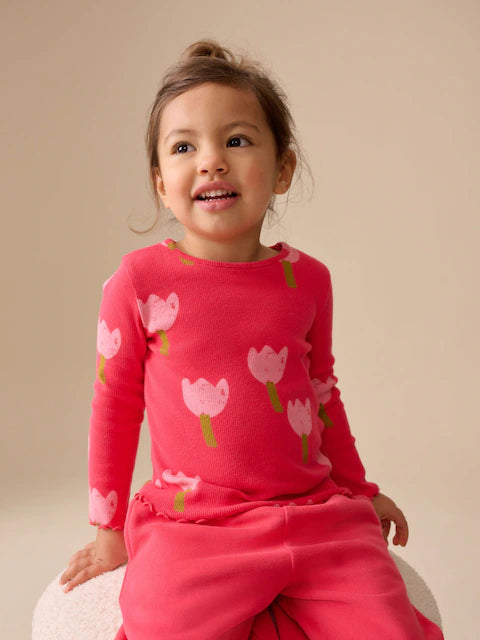 NEXT - NCNMD-Lightweight Tops-Pink/Red Flower Rib