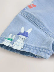 Blue Denim Rabbit Print Short Sleeve Baby Romper