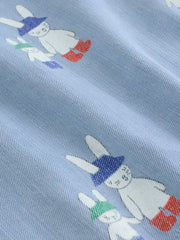 Blue Denim Rabbit Print Short Sleeve Baby Romper