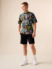 Black Graffiti Controller Relaxed Fit Short Sleeve All-Over Print T-Shirt (3-16yrs)