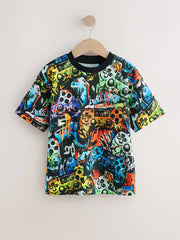 Black Graffiti Controller Relaxed Fit Short Sleeve All-Over Print T-Shirt (3-16yrs)
