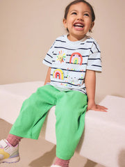 Green Rainbow Short Sleeve Top and Barrel Trousers Set