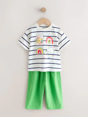 Green Rainbow Short Sleeve Top and Barrel Trousers Set